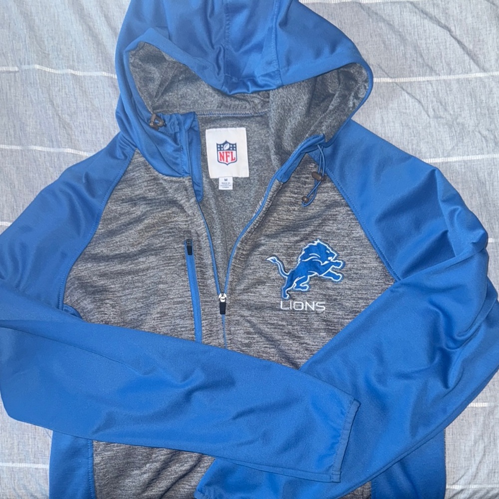 NFL Lions Blue and Gray Hoodie